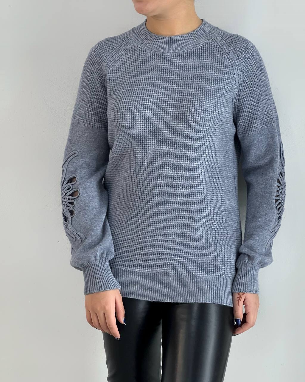 پلیور بافت آستین پف نوار دوزی کد 4087