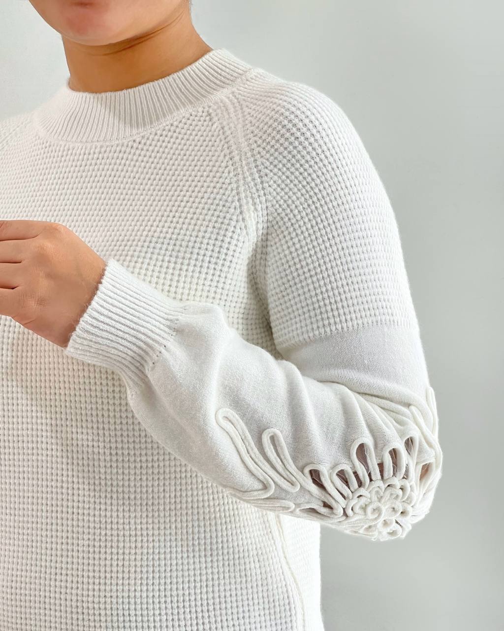 پلیور بافت آستین پف نوار دوزی کد 4087