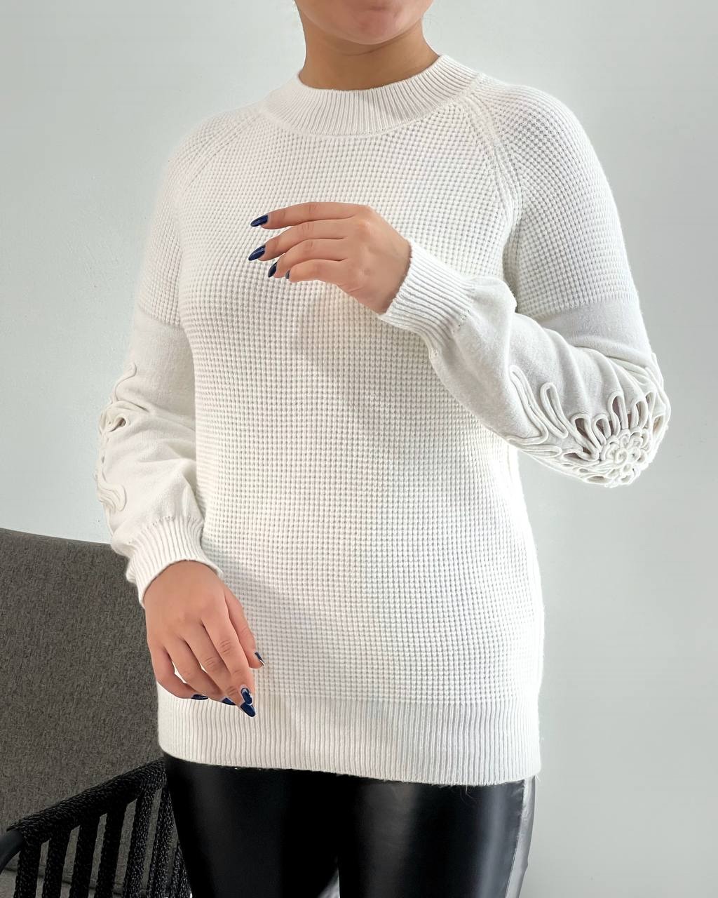 پلیور بافت آستین پف نوار دوزی کد 4087