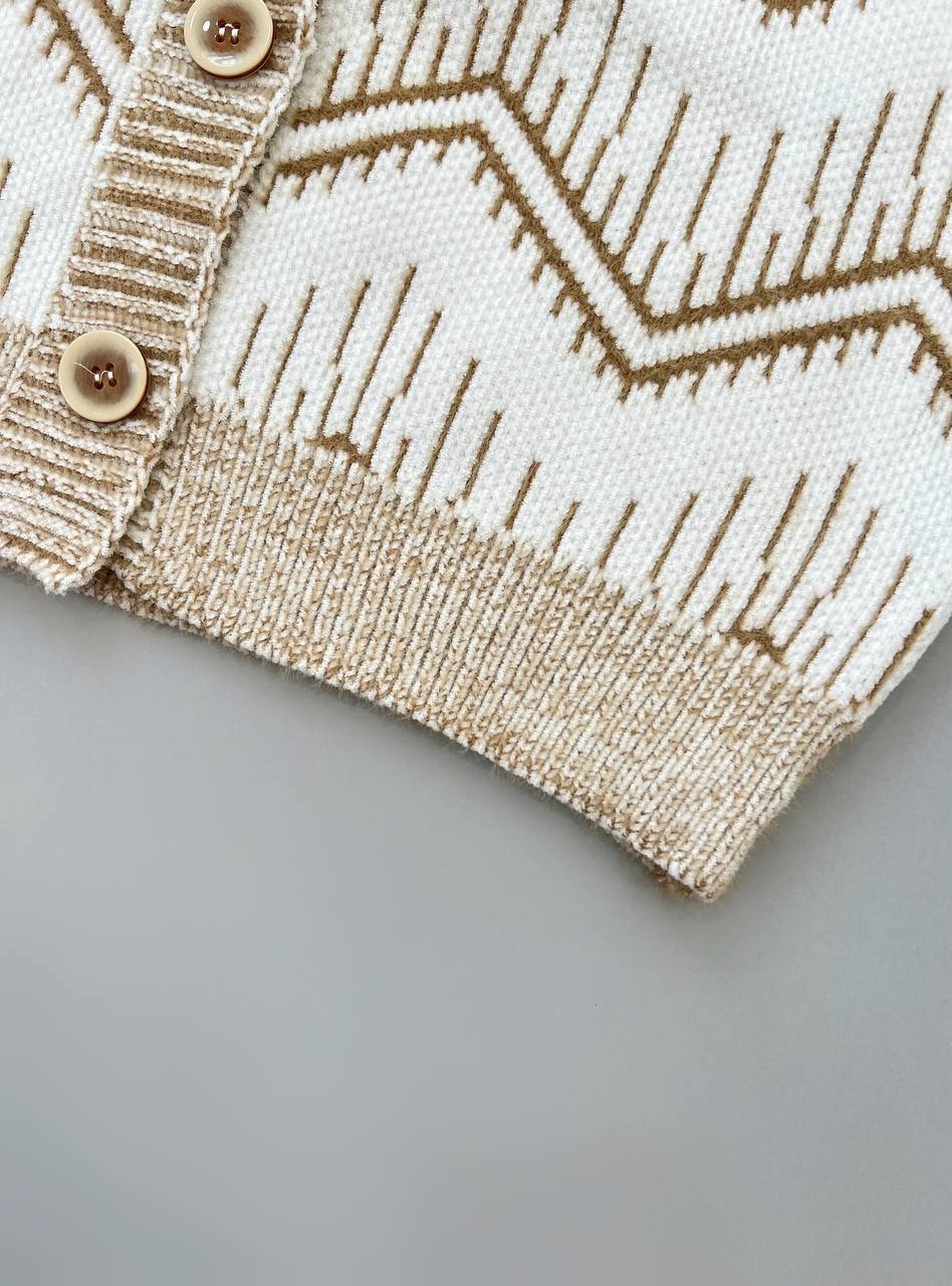 ژاکت بافت جلو دکمه دو رنگ کد 4091