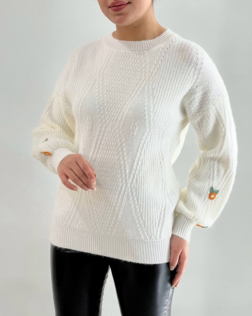 پلیور بافت آستین پف کد 4098