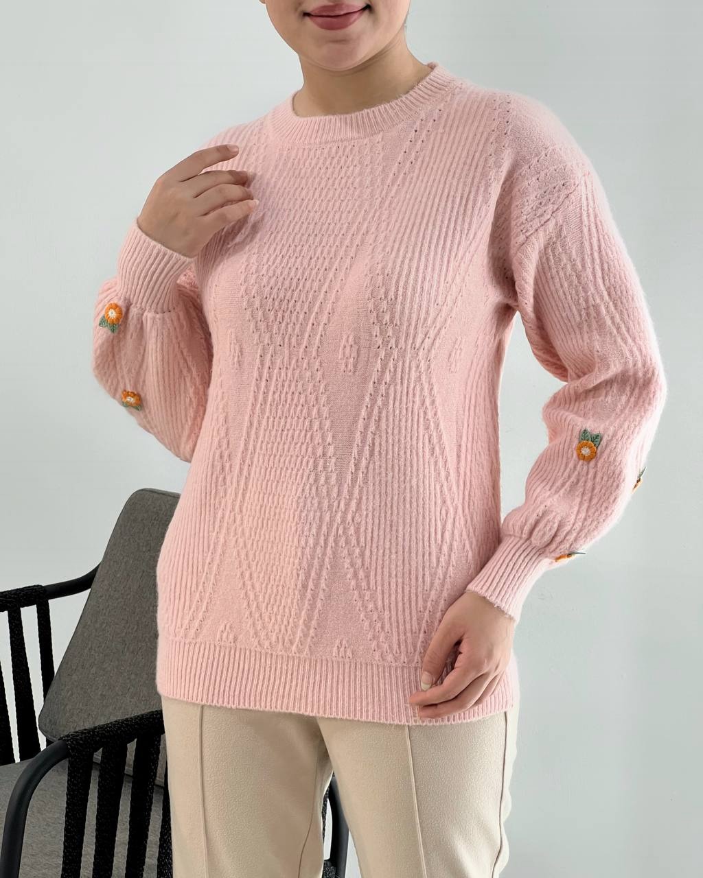 پلیور بافت آستین پف کد 4098