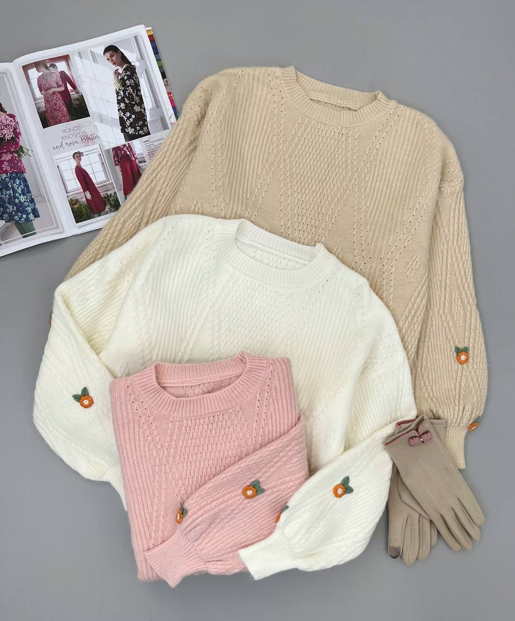 پلیور بافت آستین پف کد 4098