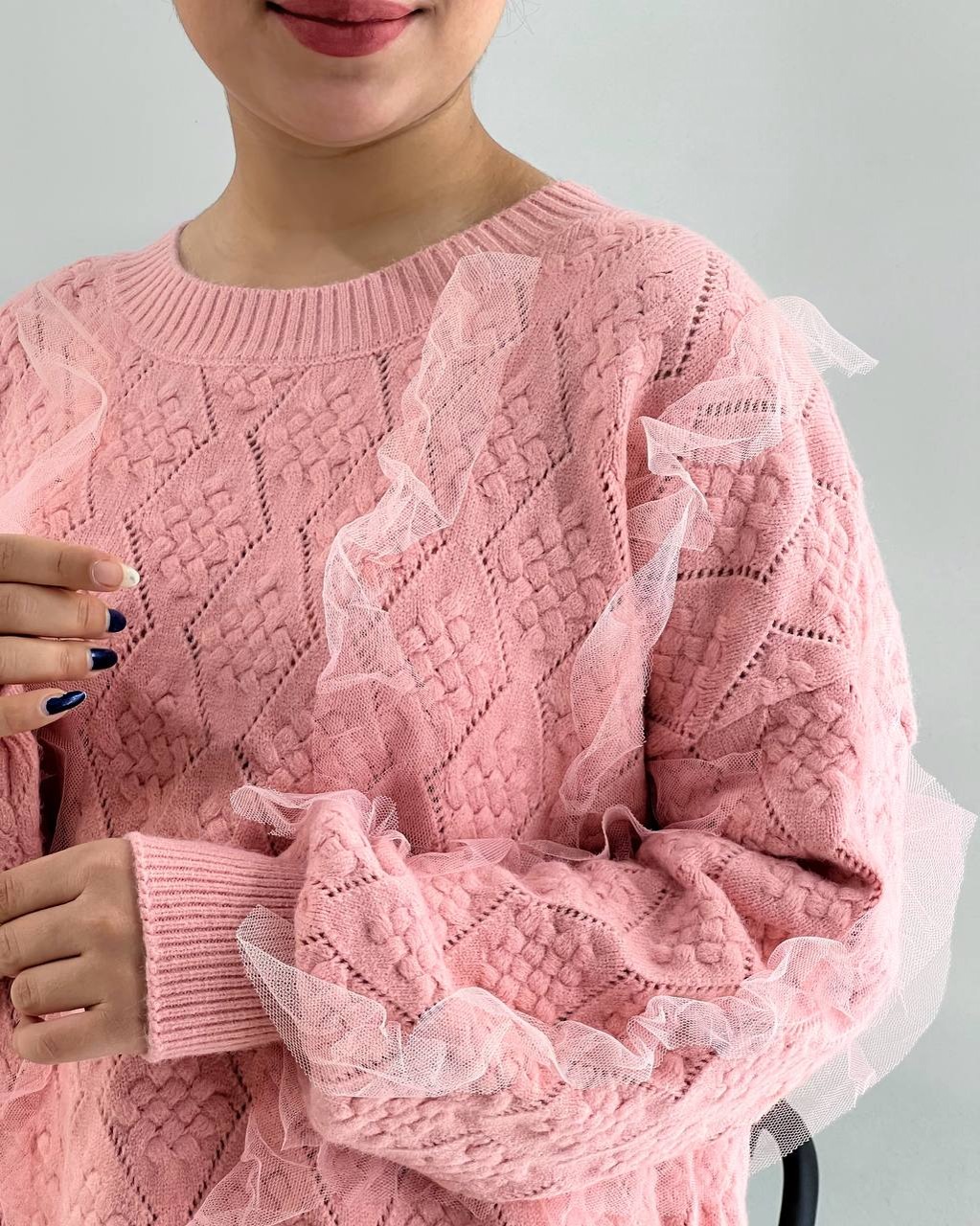 پلیور بافت گل برجسته توری کد 4100