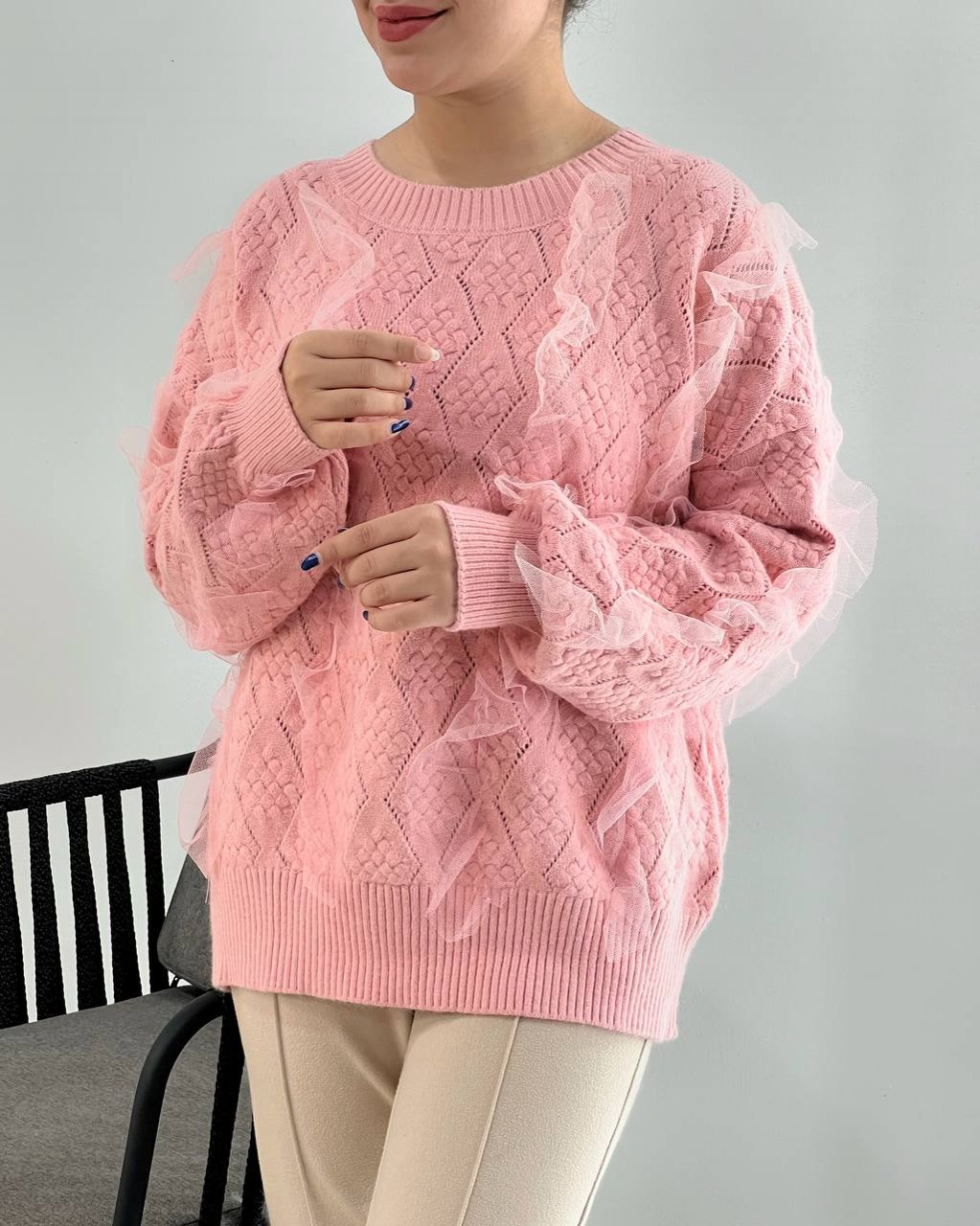 پلیور بافت گل برجسته توری کد 4100