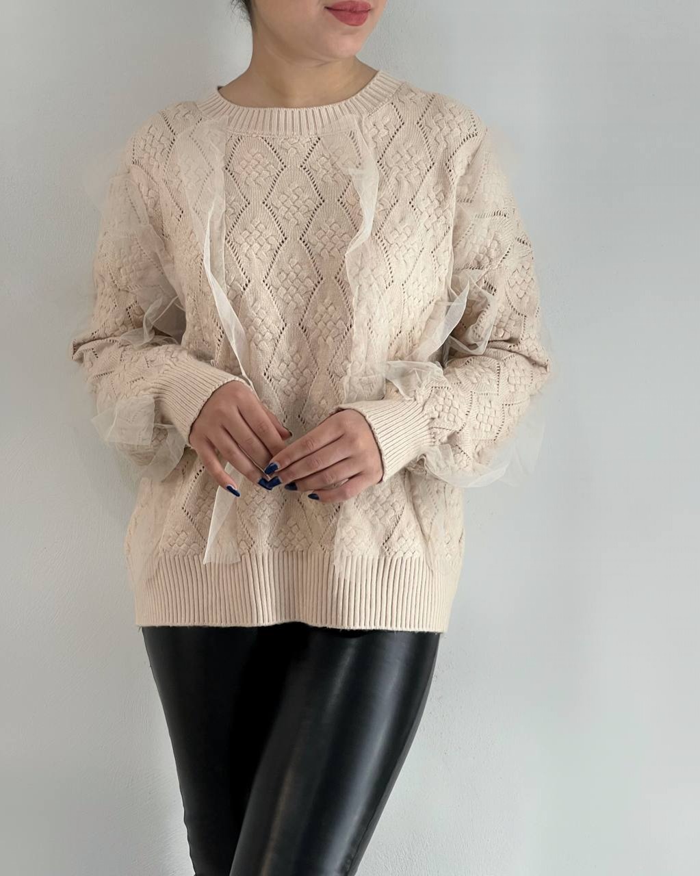 پلیور بافت گل برجسته توری کد 4100