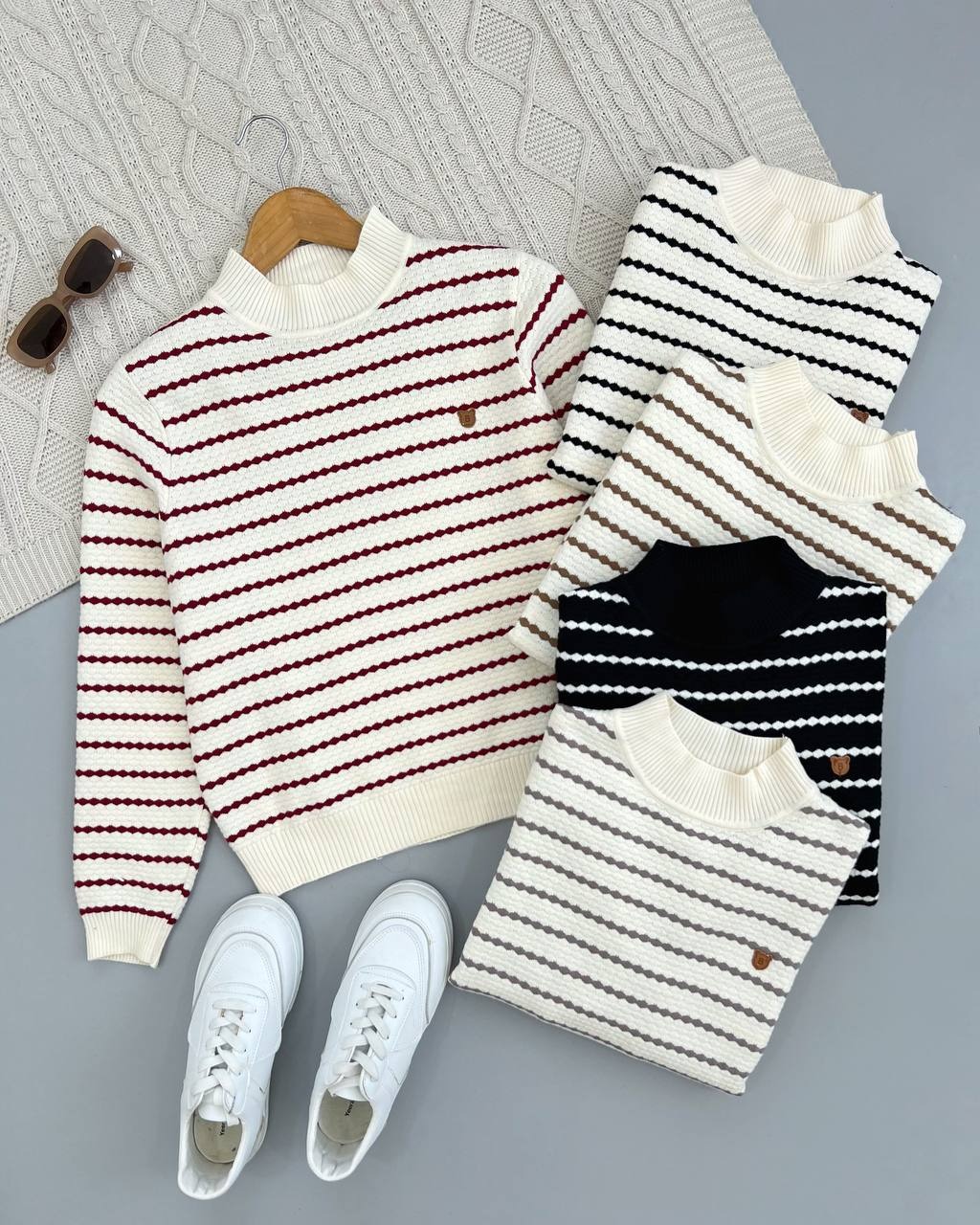 پلیور بافت راه راه طرح برجسته کد 4101