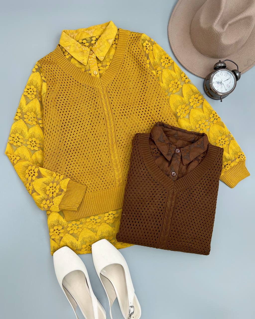 شومیز ترکیبی بافت+گیپور کد 4107