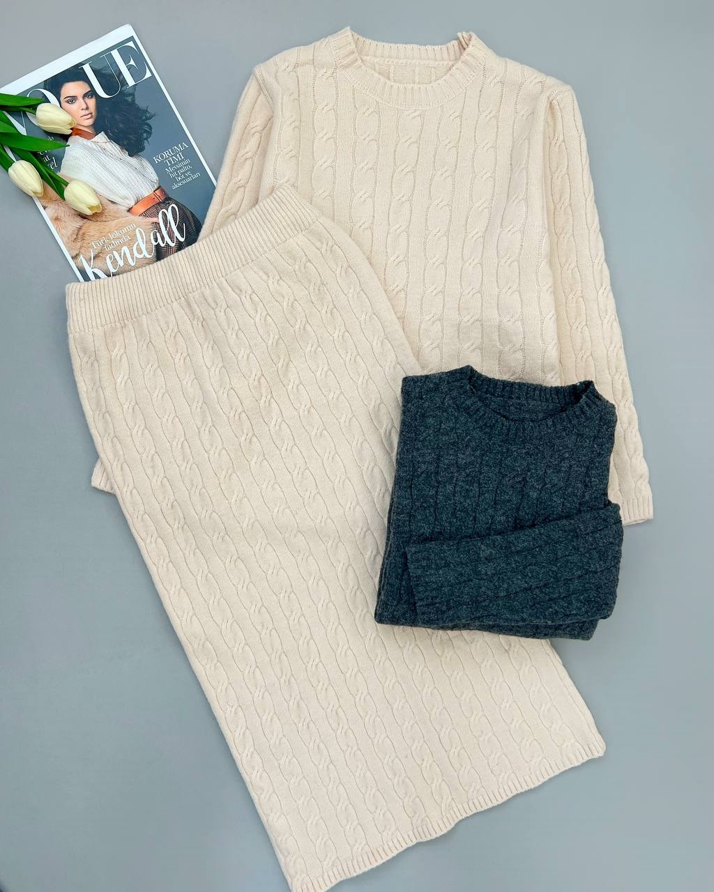 ست پلیور و دامن بافت کد 4109