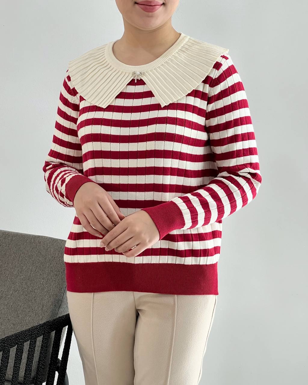 پلیور بافت راه راه یقه دار کد 4110