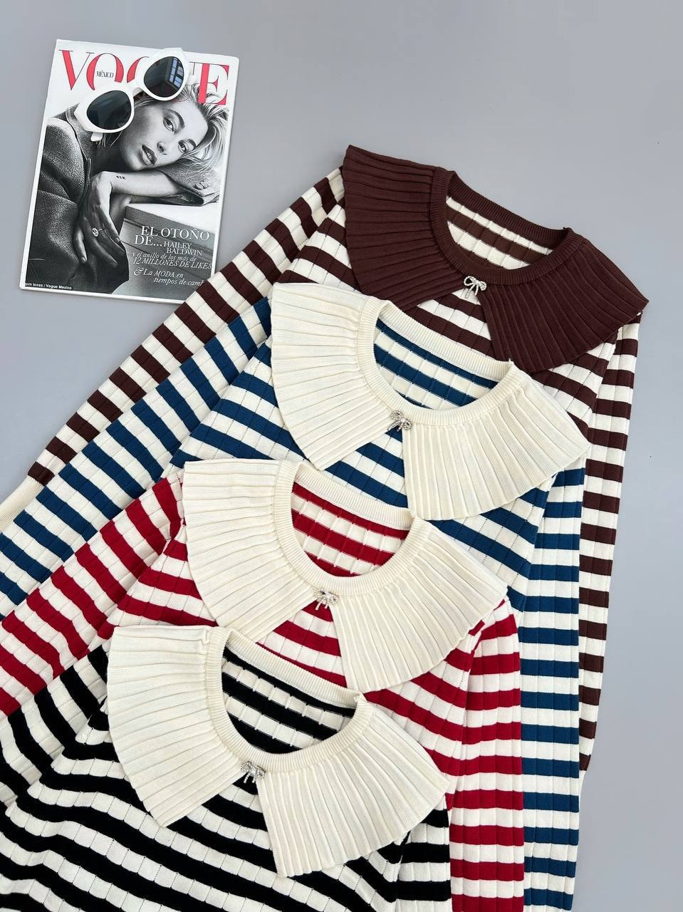 پلیور بافت راه راه یقه دار کد 4110