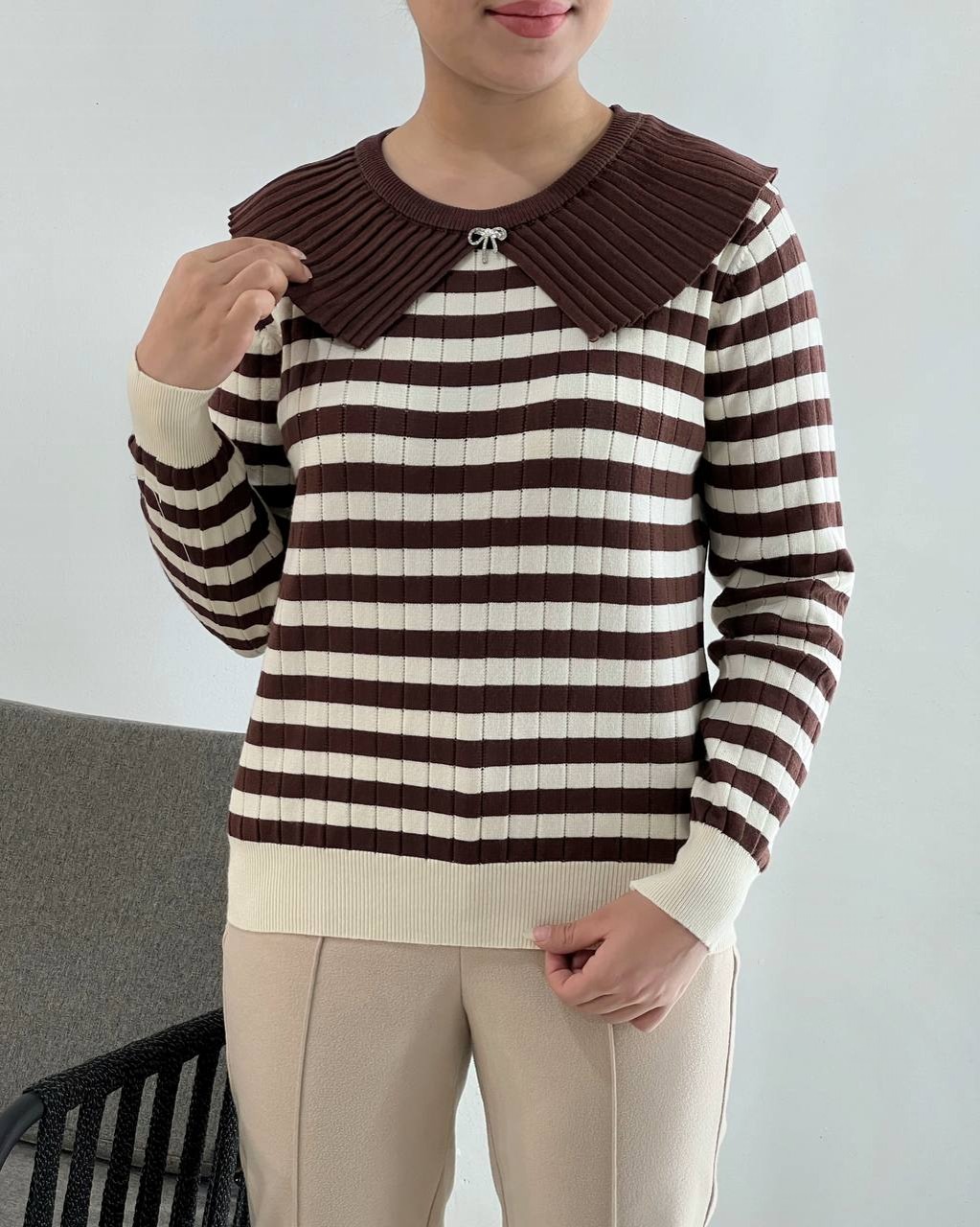 پلیور بافت راه راه یقه دار کد 4110