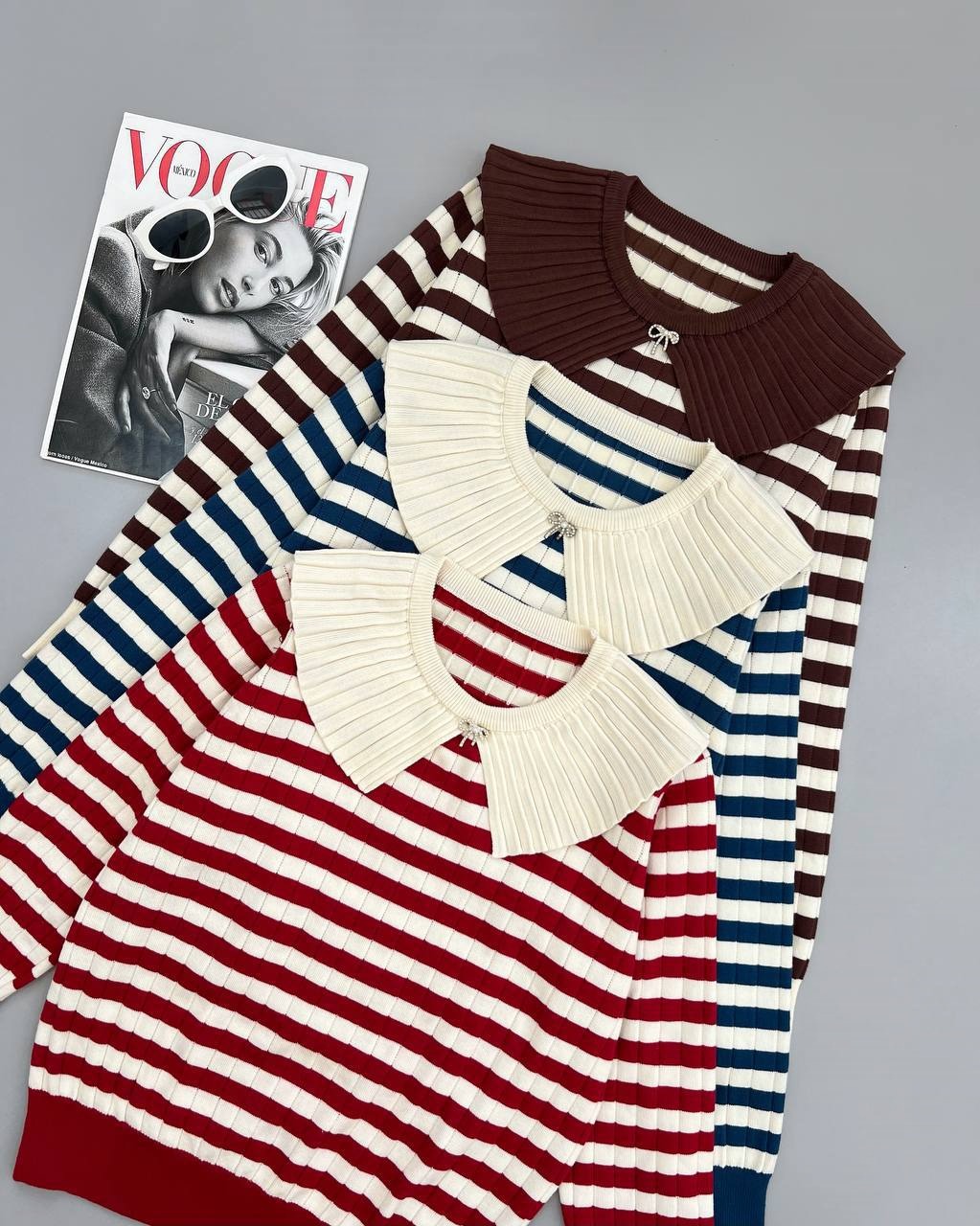 پلیور بافت راه راه یقه دار کد 4110