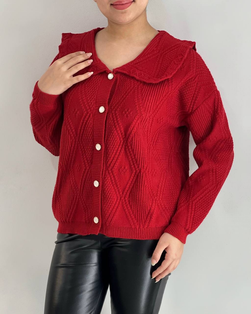 ژاکت بافت طرح برجسته جلو دکمه کد 4111