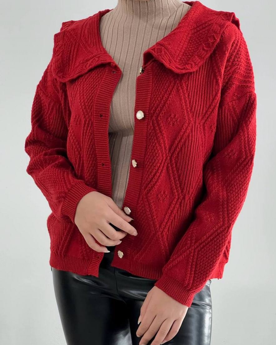 ژاکت بافت طرح برجسته جلو دکمه کد 4111