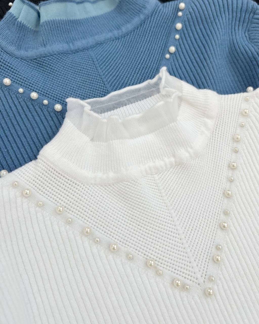 پلیور بافت یقه چین مرواریدی کد 4116