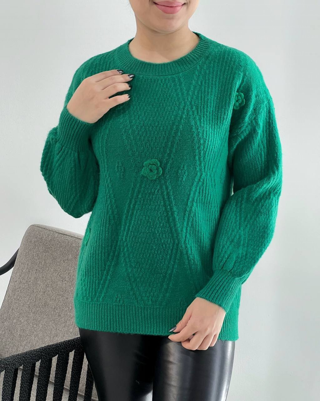 پلیور بافت گل برجسته آستین مچی کد 4120