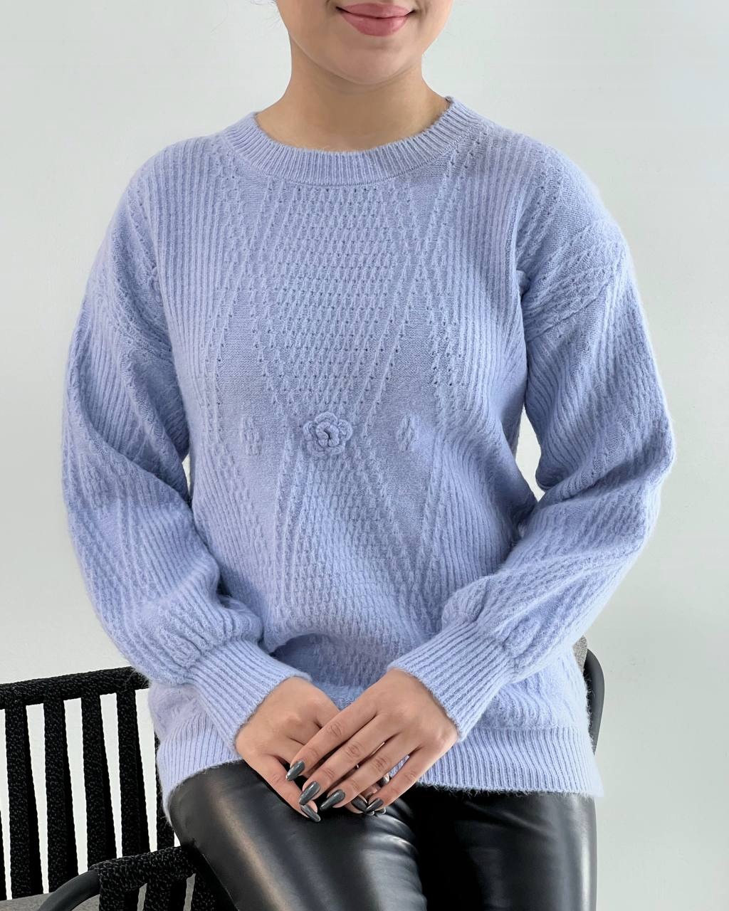 پلیور بافت گل برجسته آستین مچی کد 4120