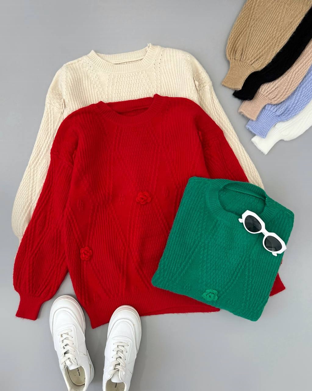 پلیور بافت گل برجسته آستین مچی کد 4120