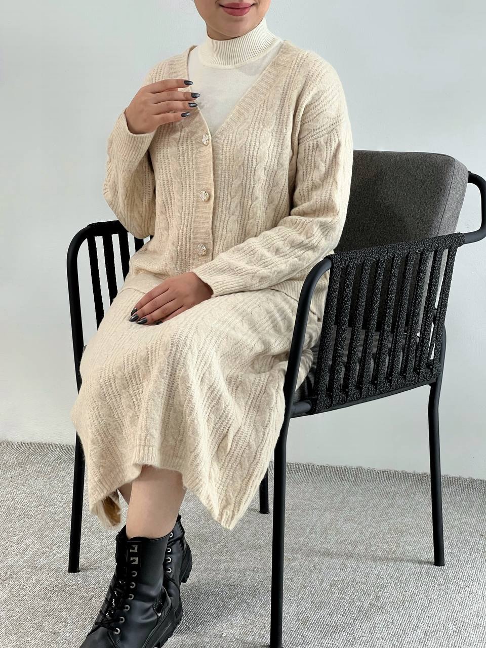 ست ژاکت بافت بهمراه دامن کد 4123