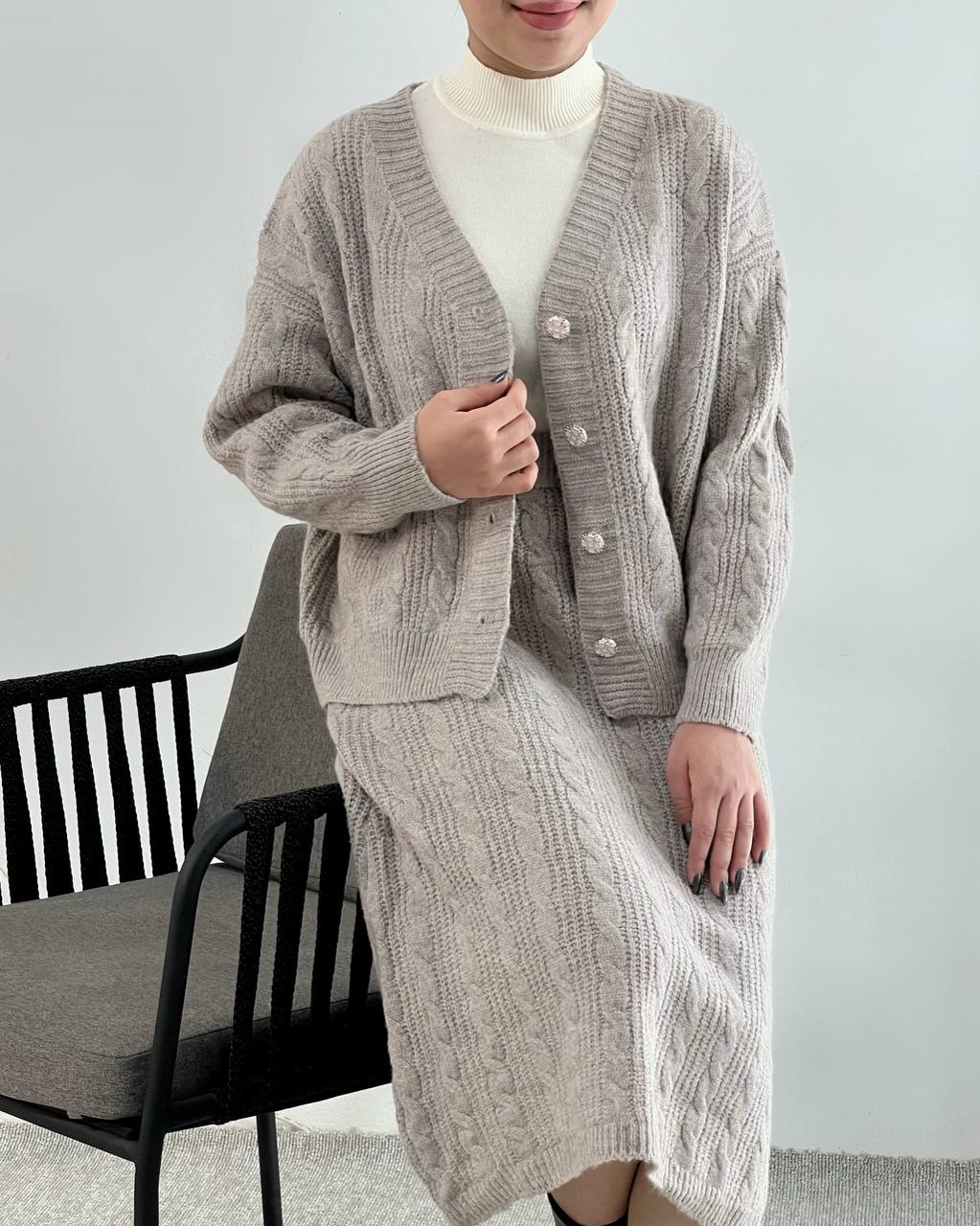 ست ژاکت بافت بهمراه دامن کد 4123