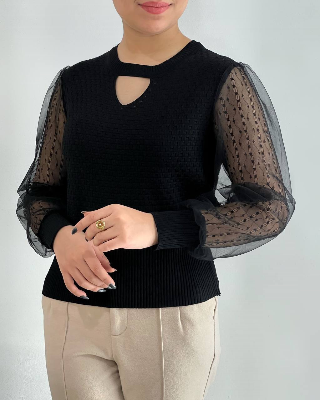 پلیور بافت آستین تور و گیپور کد 4125