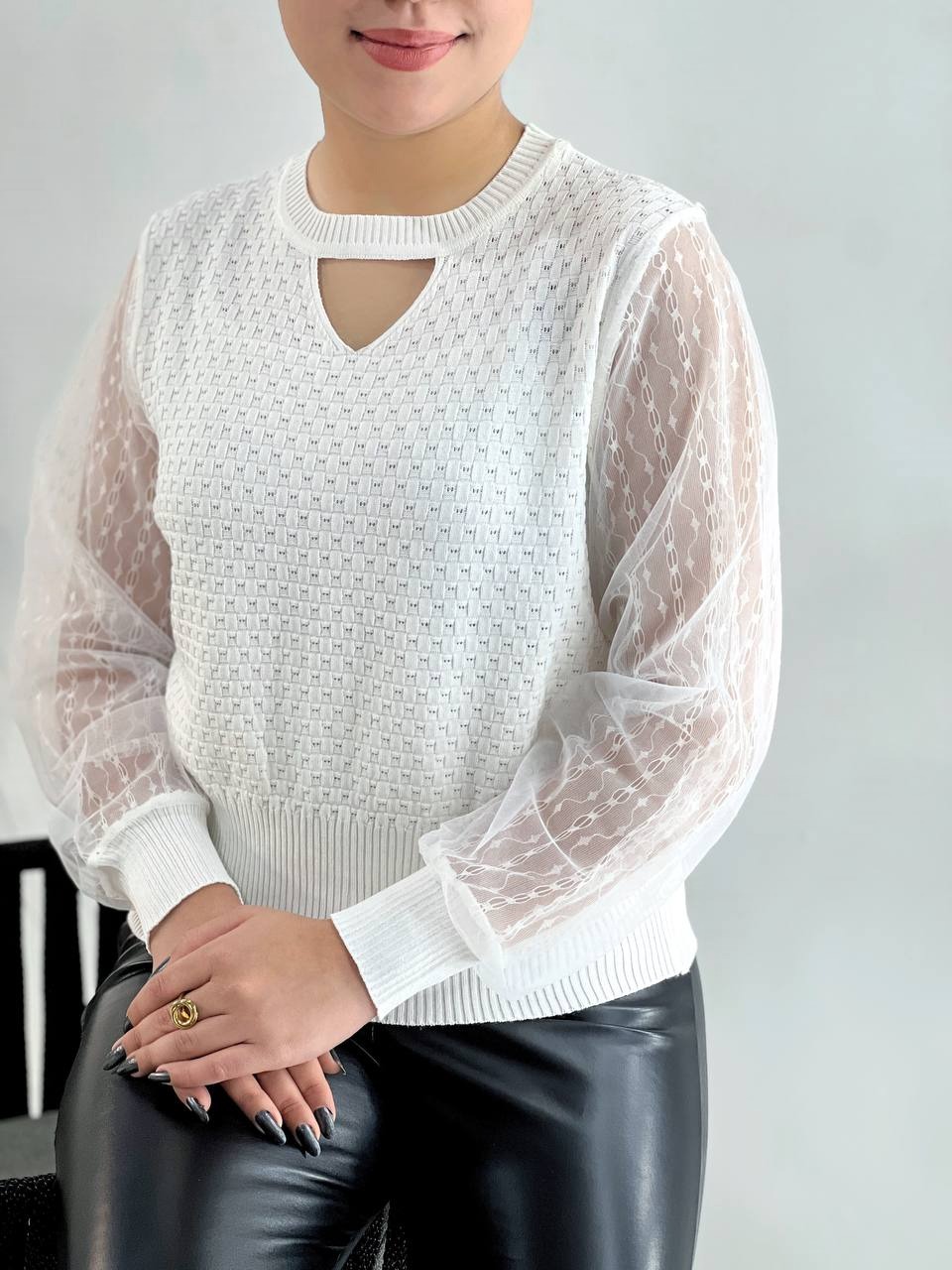 پلیور بافت آستین تور و گیپور کد 4125