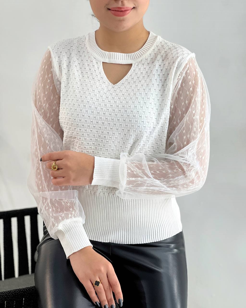 پلیور بافت آستین تور و گیپور کد 4125