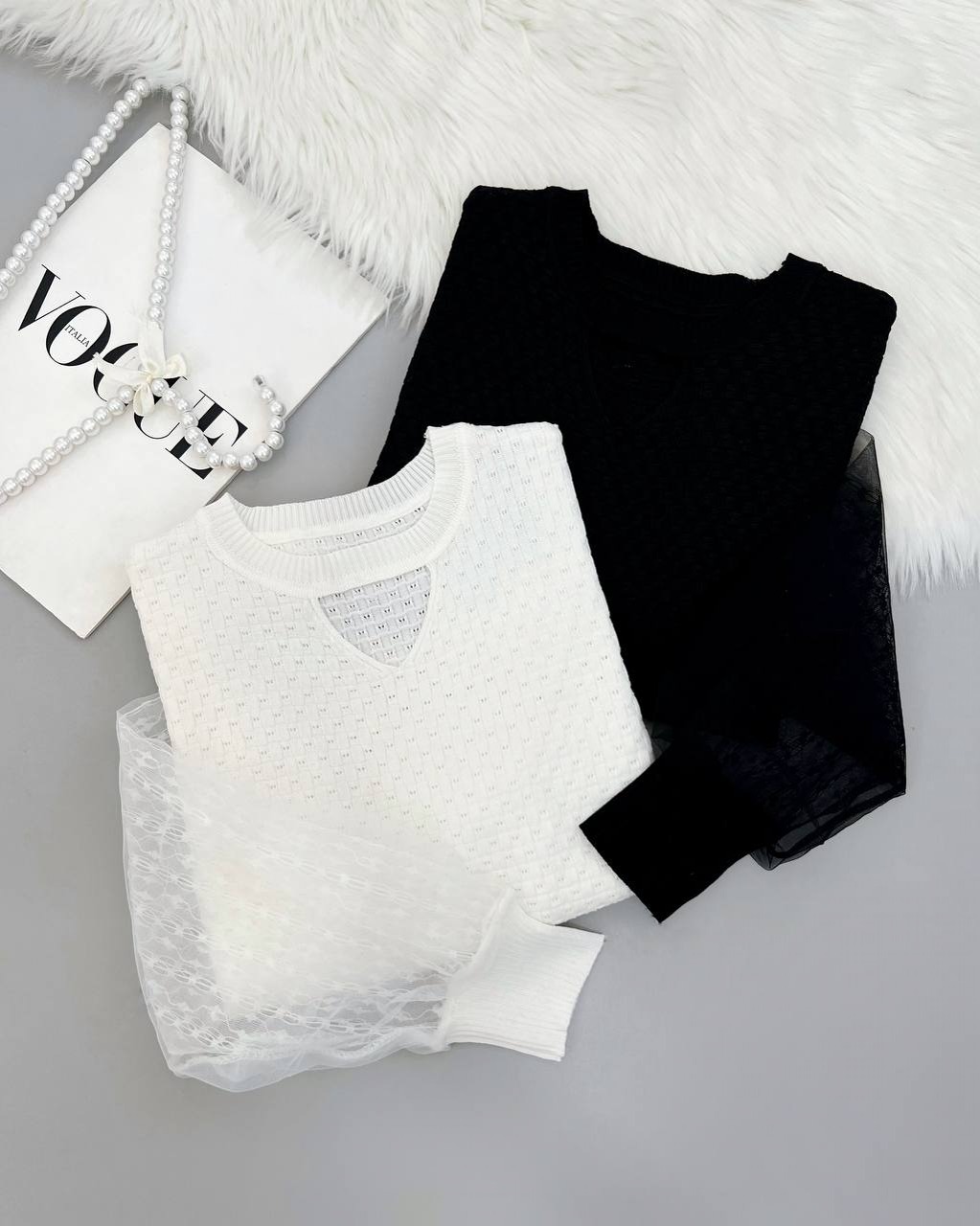 پلیور بافت آستین تور و گیپور کد 4125