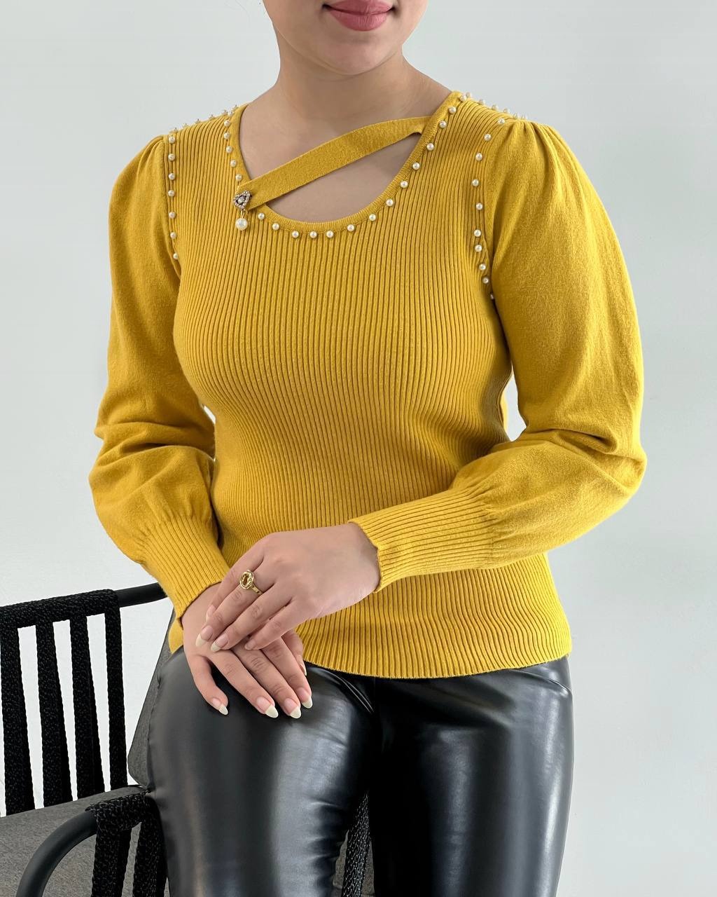 پلیور بافت مرواریدی آستین مچی کد 4127