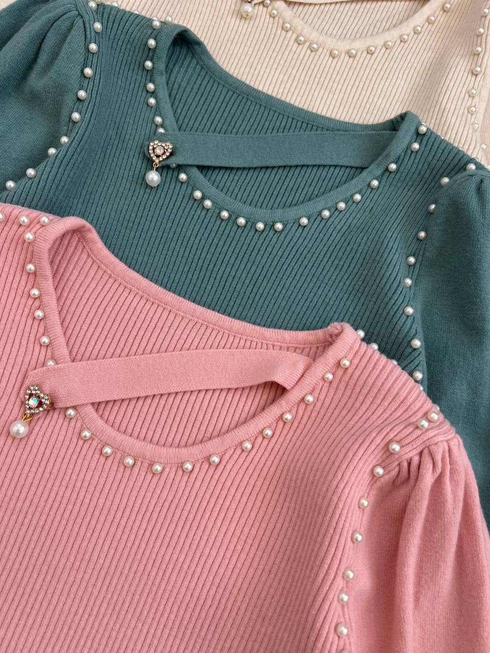 پلیور بافت مرواریدی آستین مچی کد 4127