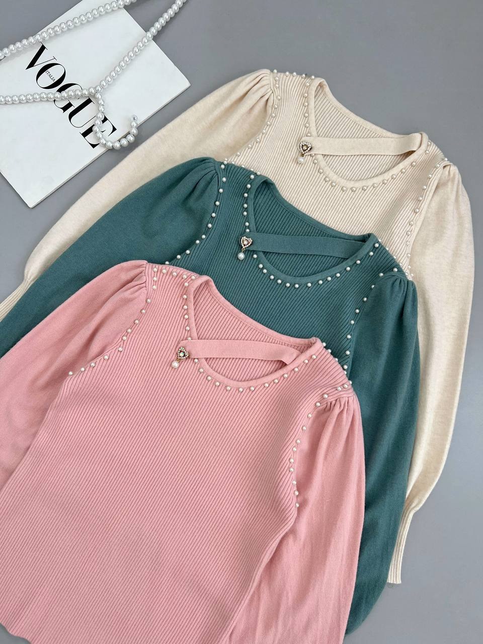 پلیور بافت مرواریدی آستین مچی کد 4127