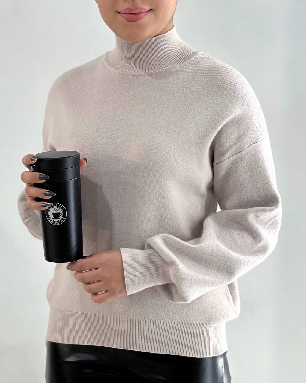 پلیور بافت آستین پف یقه ایستاده کد 4129