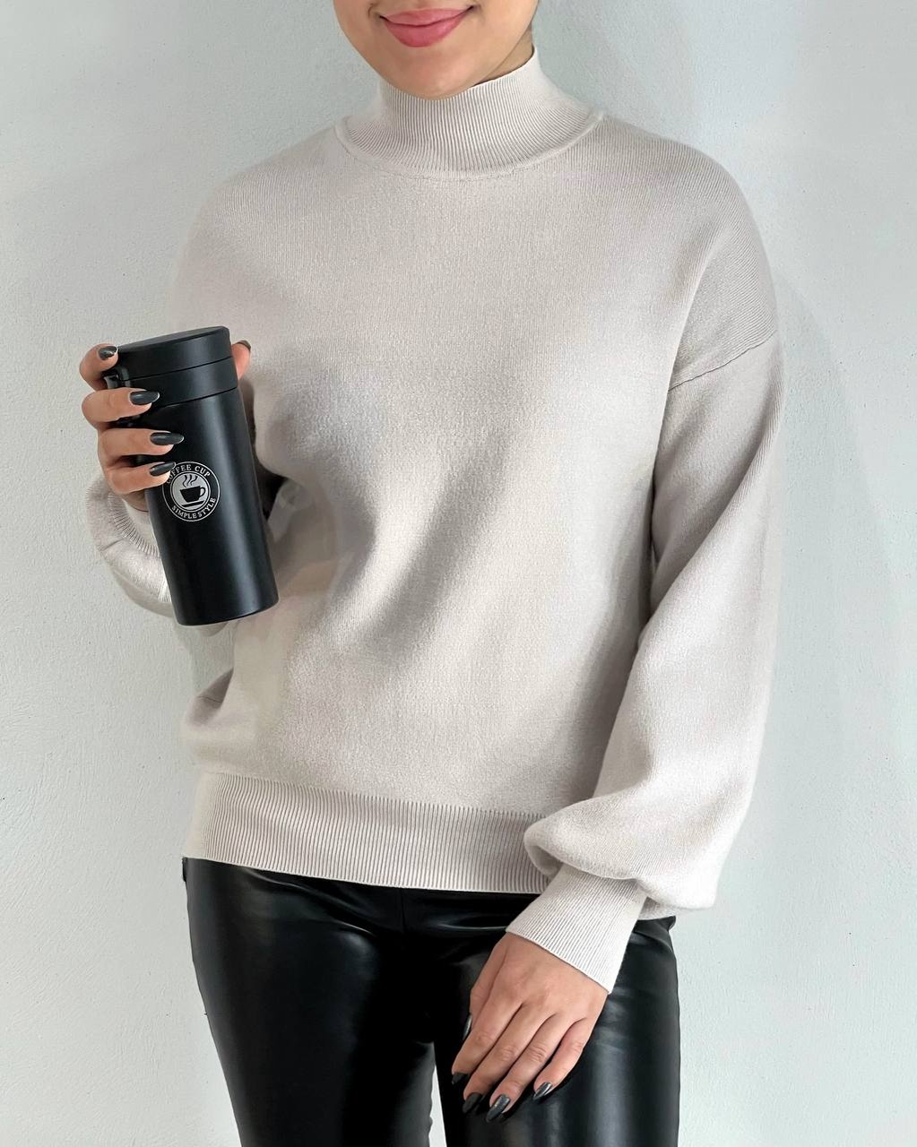 پلیور بافت آستین پف یقه ایستاده کد 4129