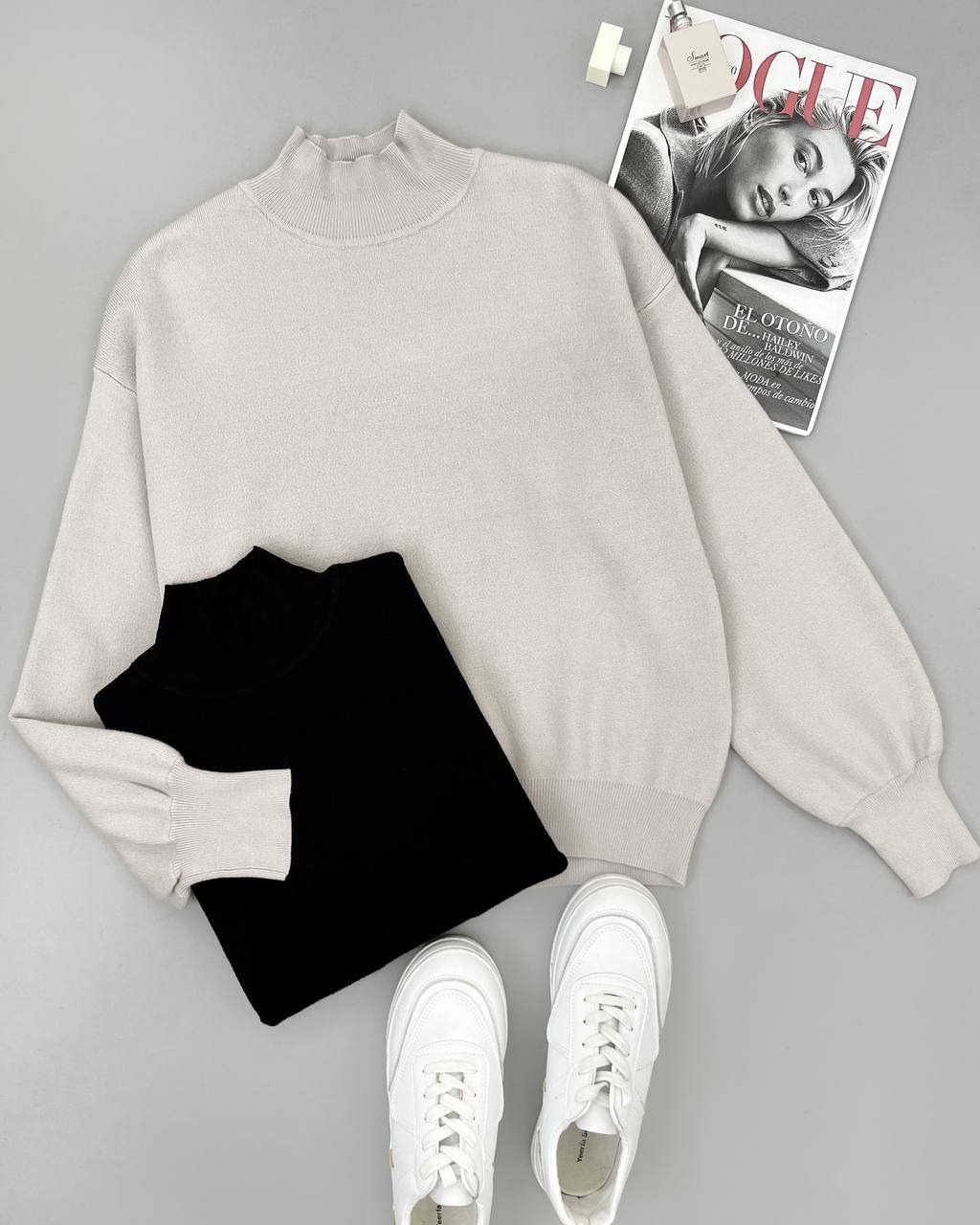 پلیور بافت آستین پف یقه ایستاده کد 4129