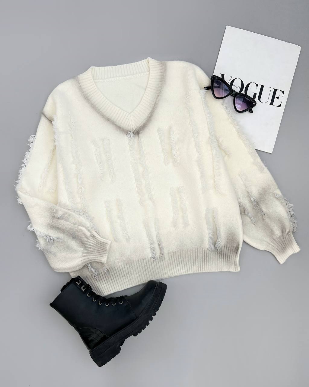 پلیور بافت آستین پف یقه هفت کد 4130