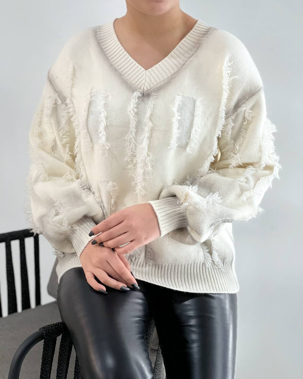 پلیور بافت آستین پف یقه هفت کد 4130