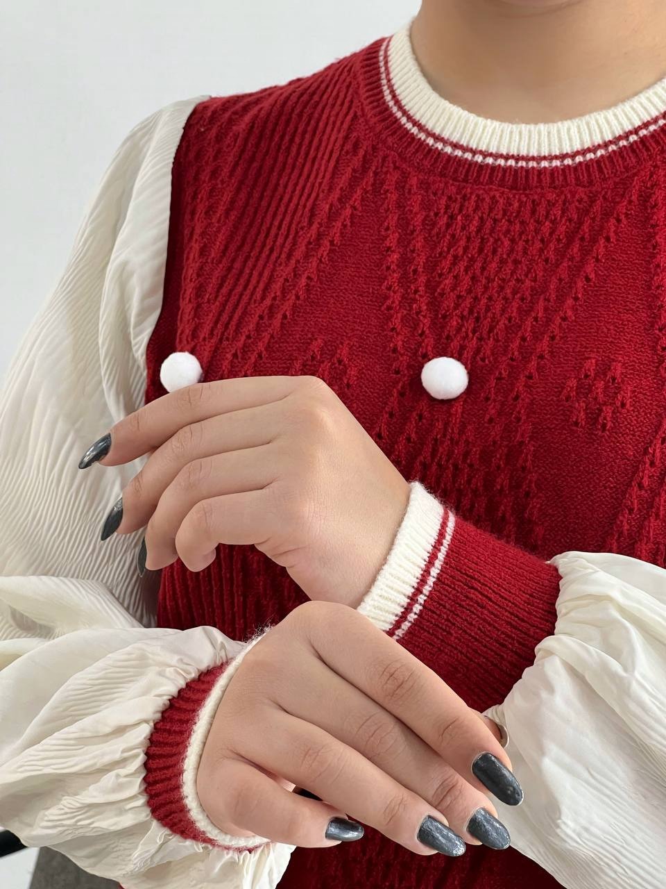 پلیور بافت توپی آستین پلیسه کد 4133