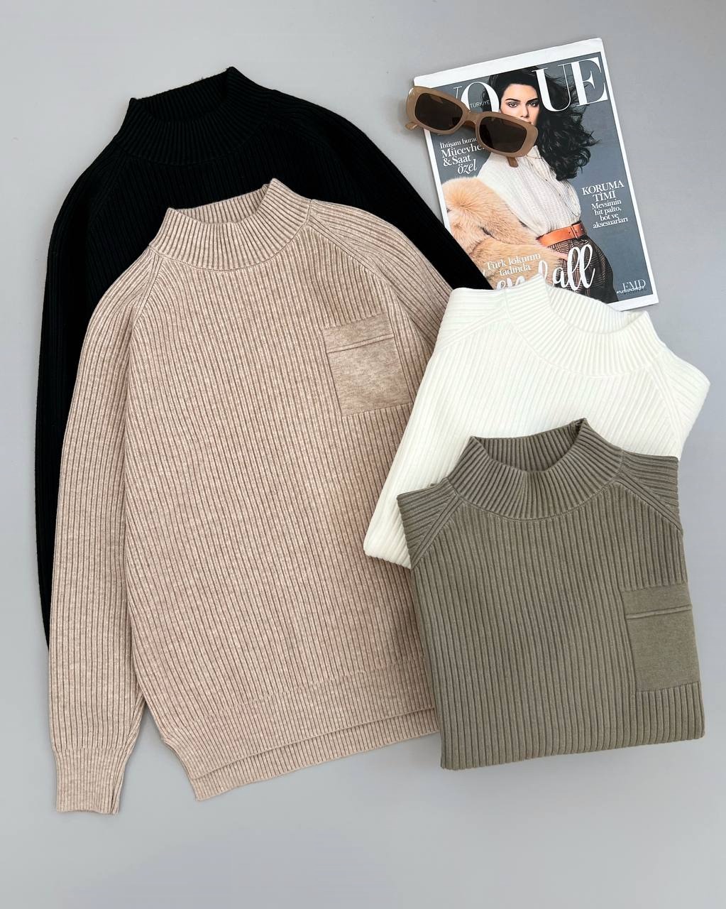 پلیور بافت نما جیب گرم بالا کد 4144