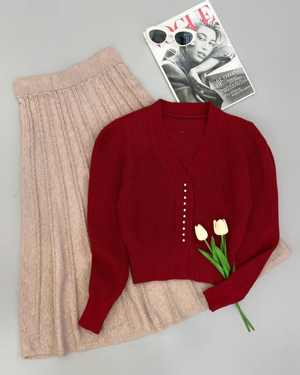 ژاکت بافت جلو دکمه سه رنگ کد 4149