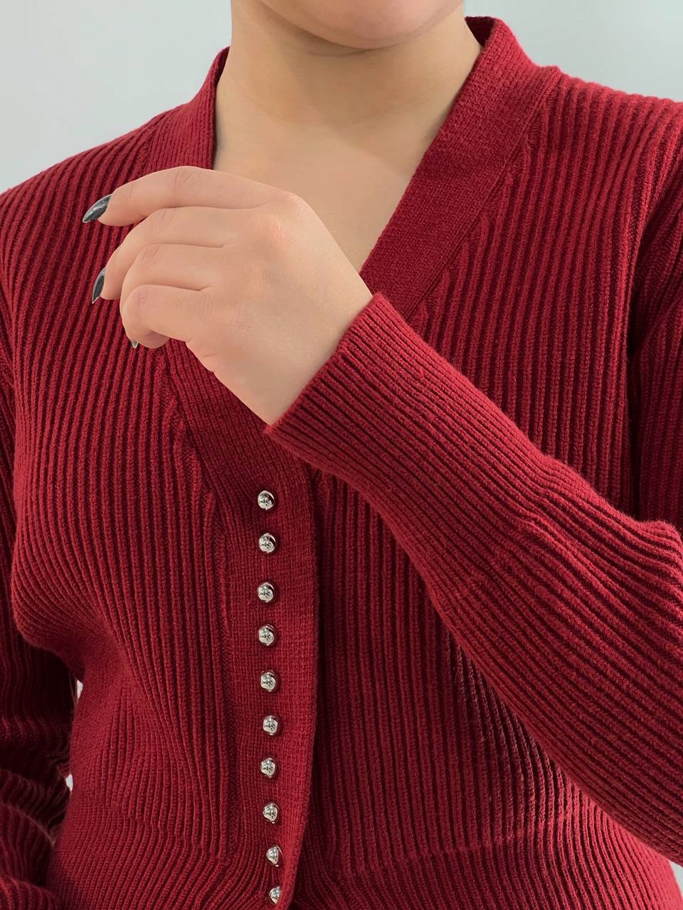 ژاکت بافت جلو دکمه سه رنگ کد 4149