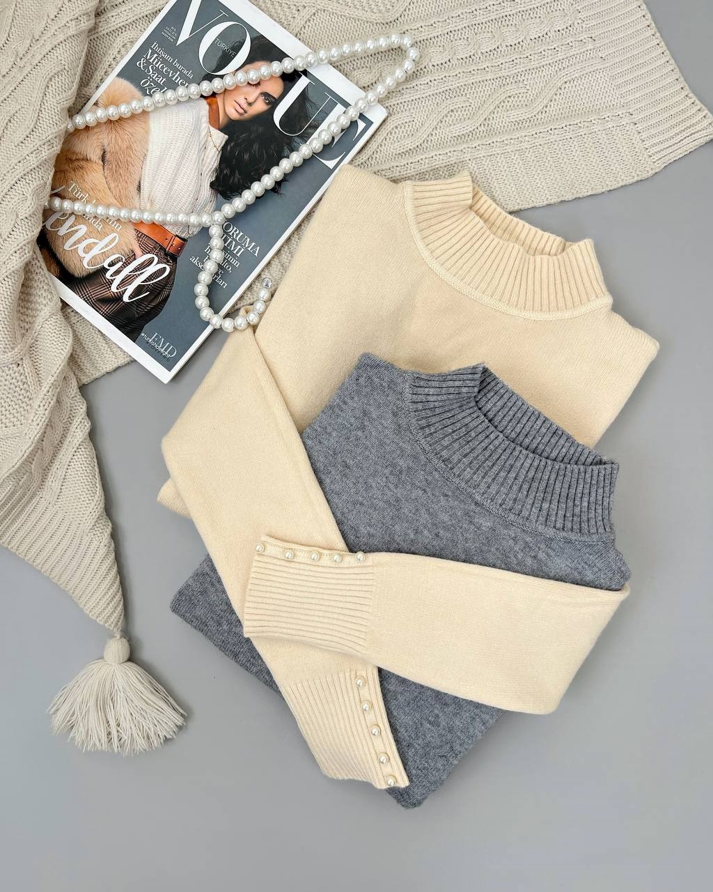 پلیور بافت سرآستین مروارید کد 4152