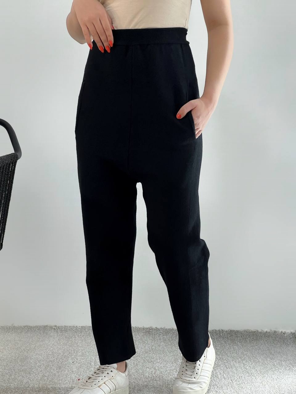 شلوار بافت مشکی با فاق بلند کد 4154