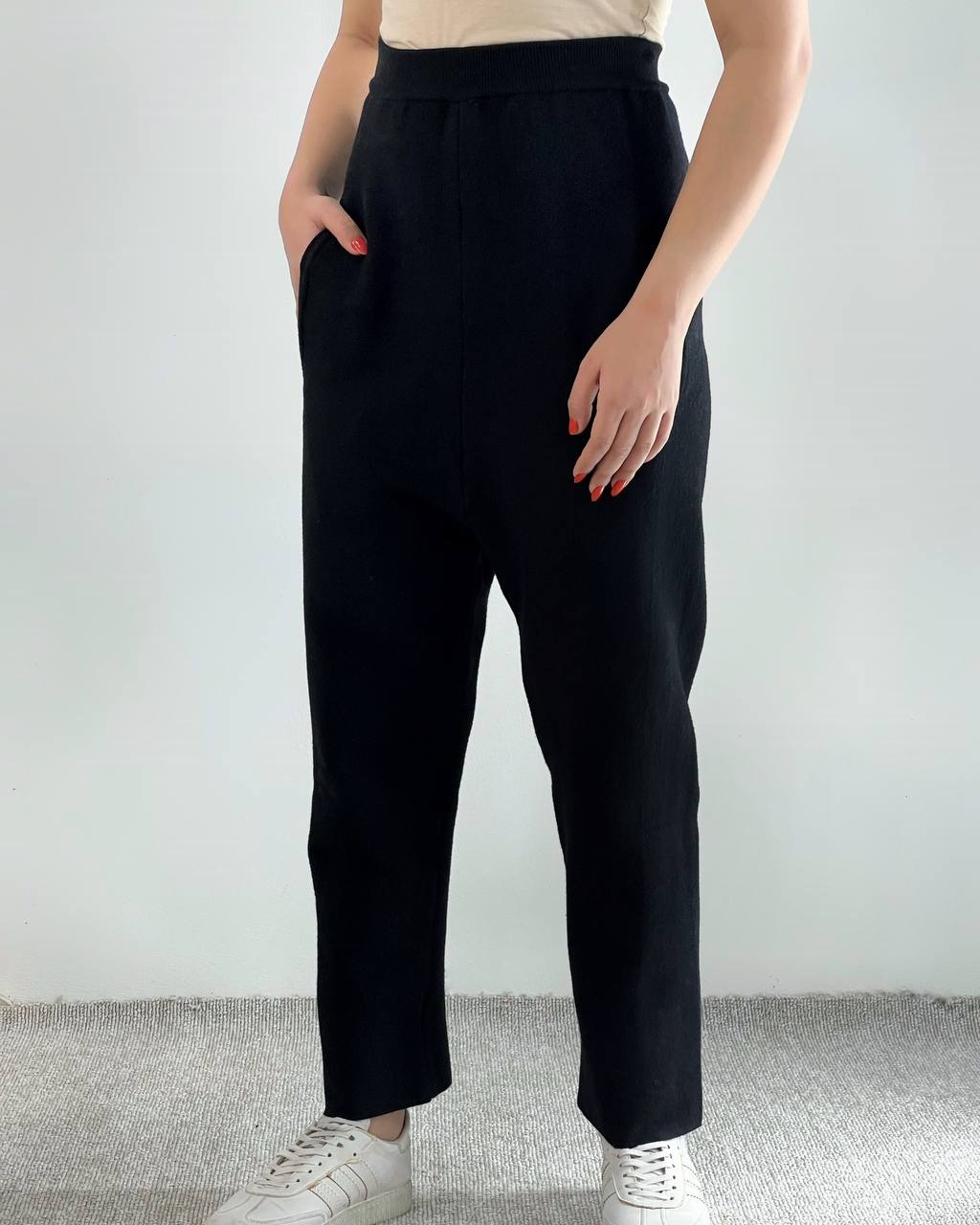 شلوار بافت مشکی با فاق بلند کد 4154