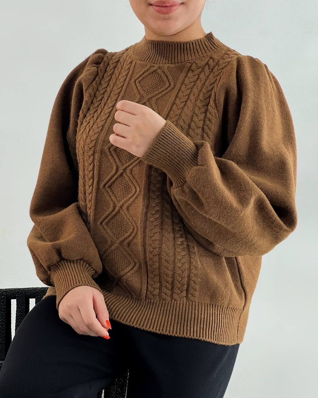 پلیور بافت زنجیری آستین پف کد 4162