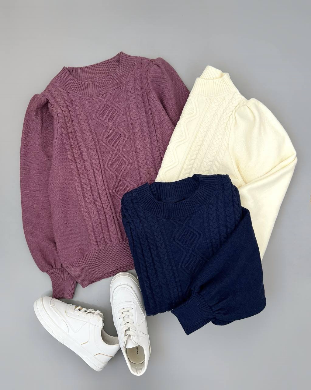 پلیور بافت زنجیری آستین پف کد 4162