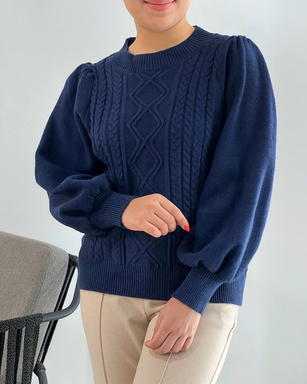 پلیور بافت زنجیری آستین پف کد 4162