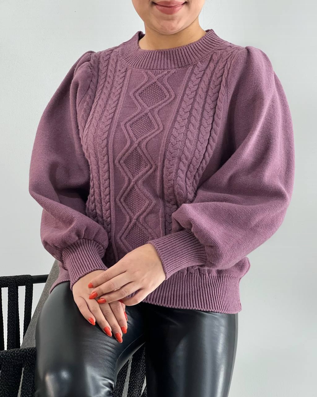 پلیور بافت زنجیری آستین پف کد 4162