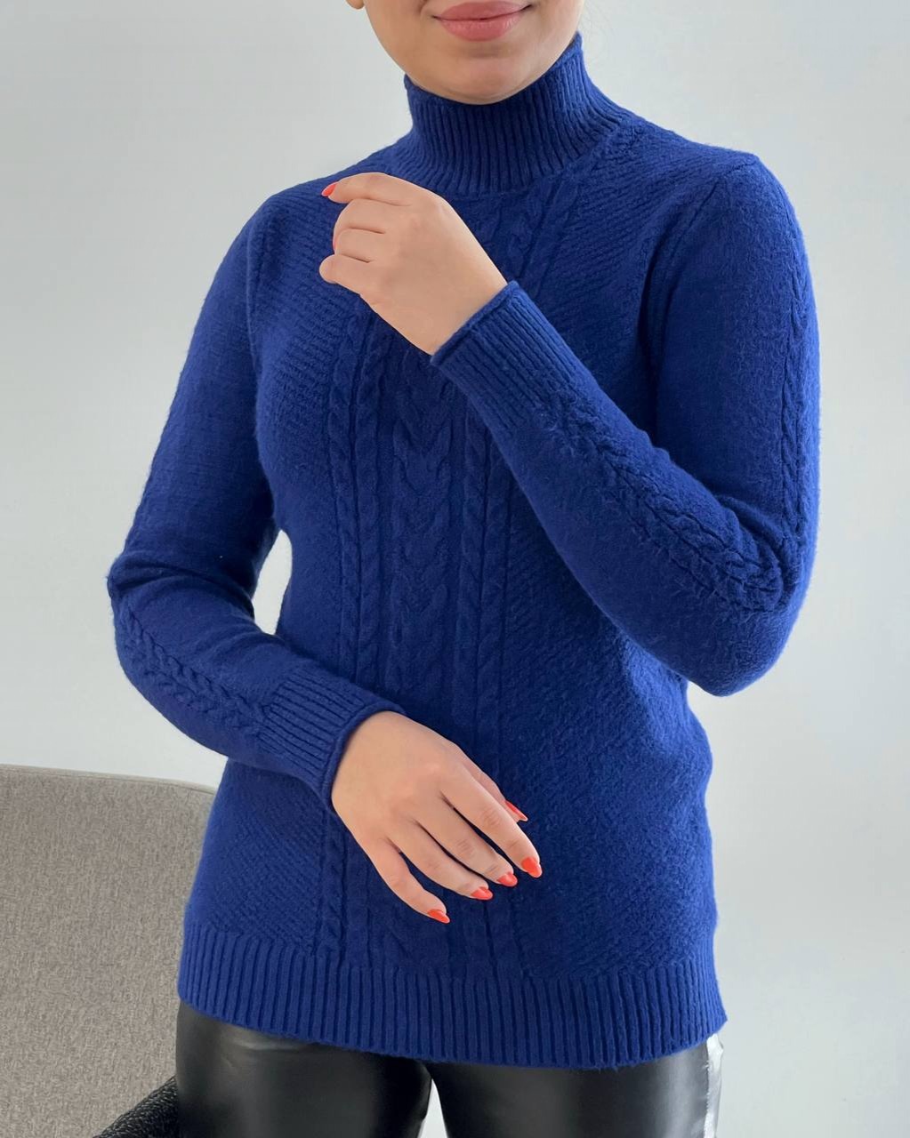 پلیور بافت تکرنگ سورمه ای کد 4163