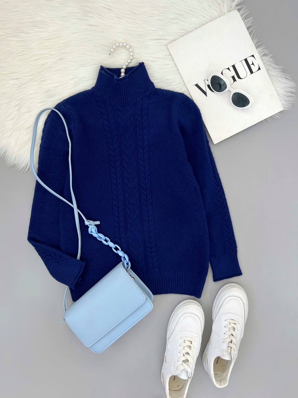 پلیور بافت تکرنگ سورمه ای کد 4163